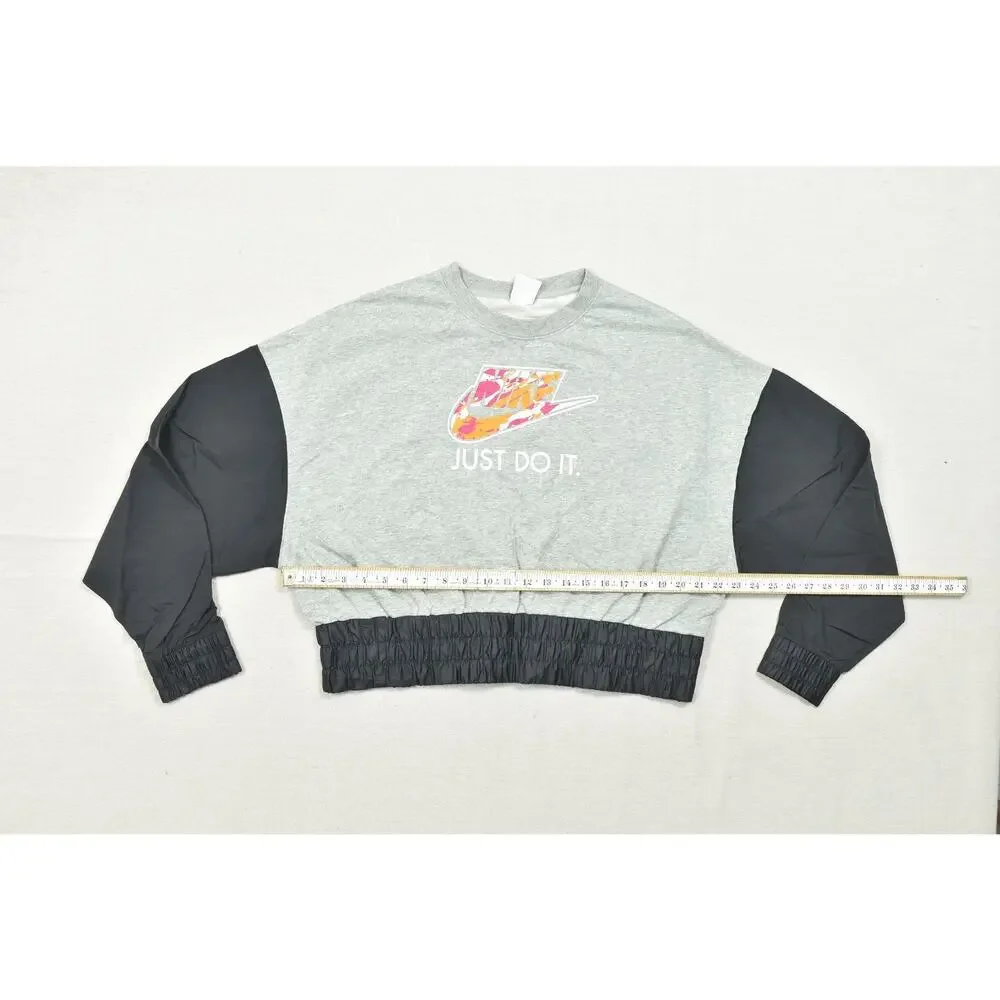 Nike Sportswear Women's Size Small Gray Black Colorblock Just Do It Cropped Swea